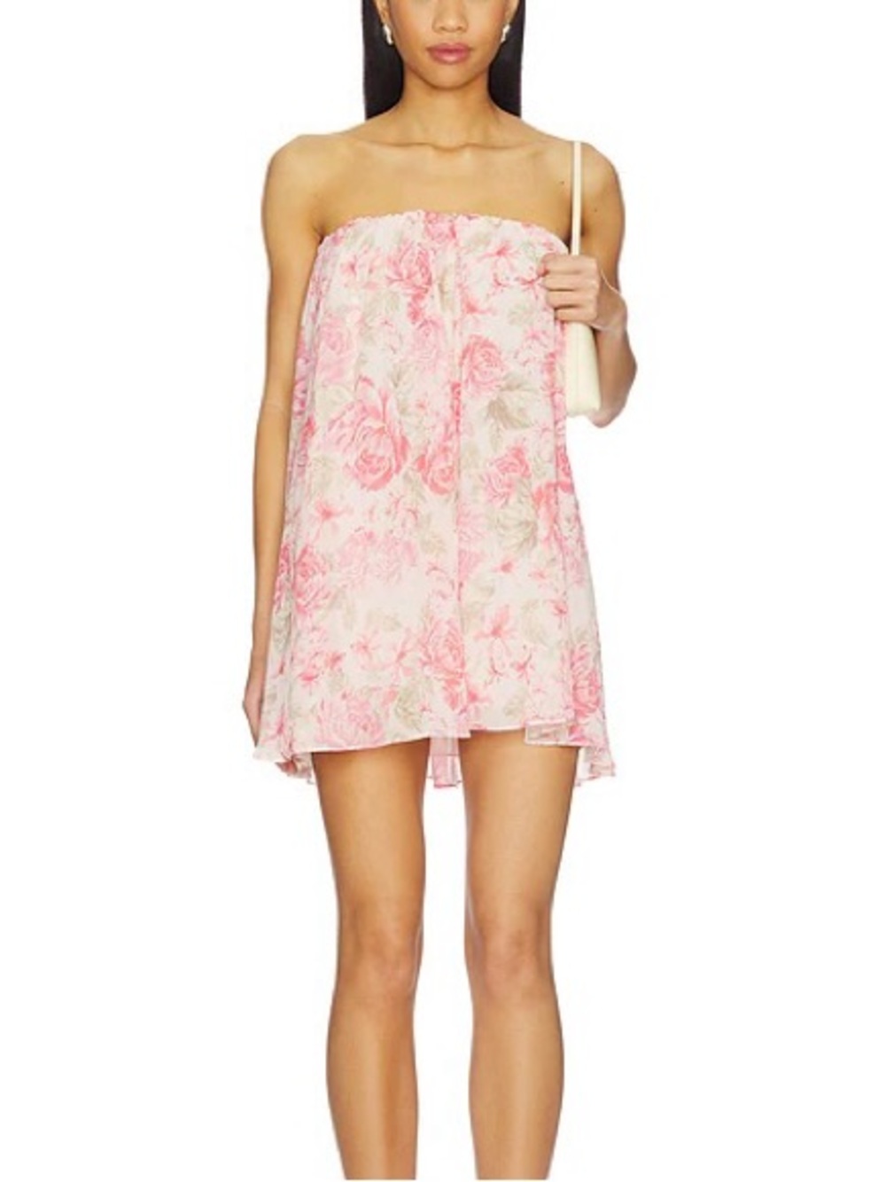 Lovers + Friends Strapless Floral Chemise in Pink & Cream